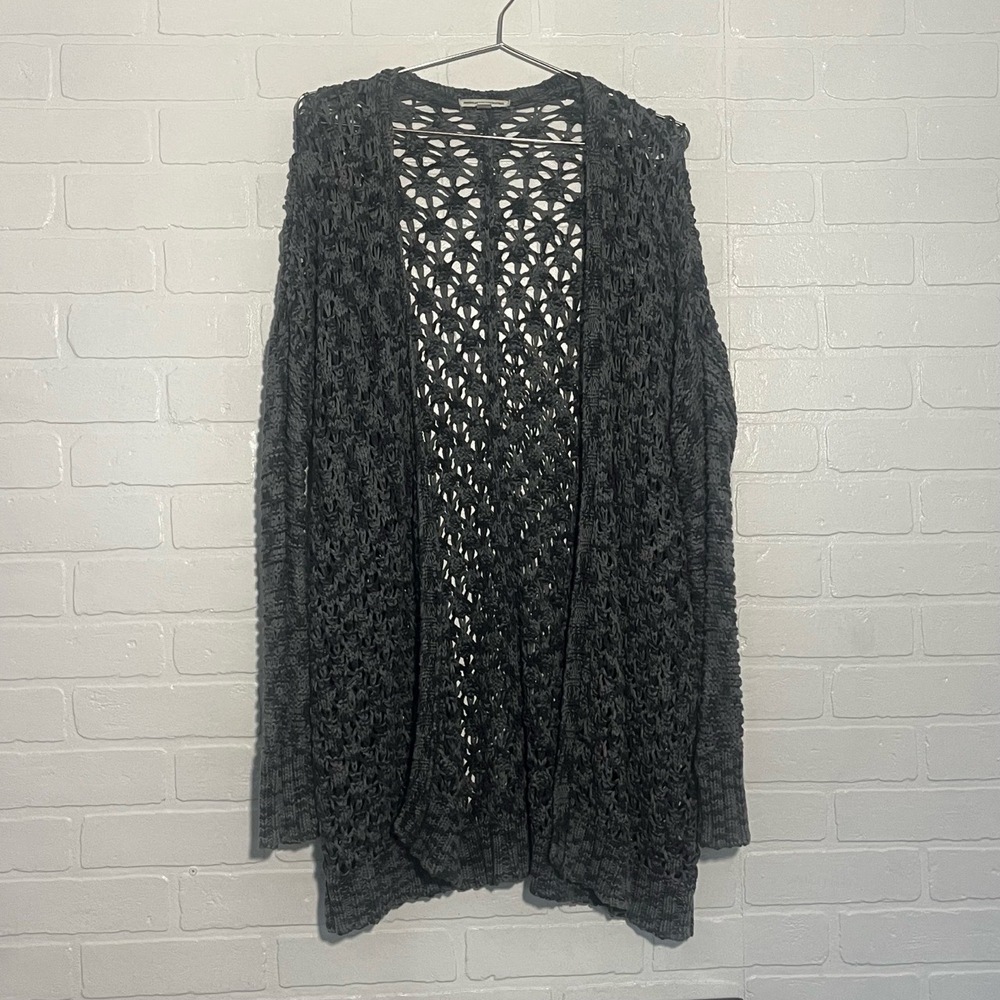 AEO Womens Cardigan Dark Grey Oversized Open Front 100% Cotton Knit XS - Picture 6 of 8
